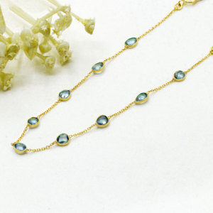 Bracelet de pierres précieuses en saphir bleu naturel fait à la main plaqué or jaune 18 carats bijoux personnalisés pour femmes pour cadeau ou fête - Product Image 3