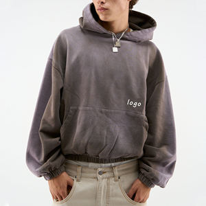 Sweat à capuche oversize épais uni en molleton 100% coton, effet délavé vintage, style streetwear, épaules tombantes - Product Image 6