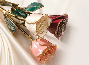 Rose véritable trempée en or 24K longue tige préservée Rose rouge support pour toujours fleur cadeau de luxe unique saint valentin anniversaire - Product Image 5