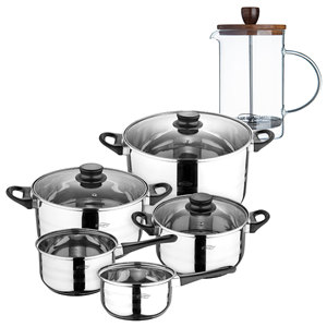 Set di pentole San Ignacio in otto pezzi + Caffettiera a stantuffo in vetro borosilicato 15,8x10x18,8 cm NOIA San Ignacio - Product Image 1