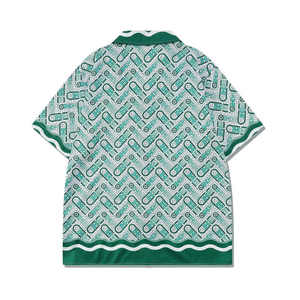 Ensemble chemise et short rétro pour homme Style de rue européen et américain Ensemble atrovirens avec motif ondulé Tenue cardigan ouverte décontractée - Product Image 3