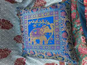 Ethnic Silk Cushion Covers 16x16 Brocade Elephant & Peacock DesignThrow <b>Pillows</b> Indian Sofa Bohemian Silk <b>Pillow</b> Home & Gift - Product Image 2