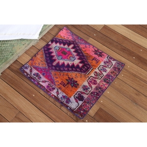 Tapis Herki vintage 1,8x2 pi (55x61 cm), tapis turc géométrique violet - Product Image 2