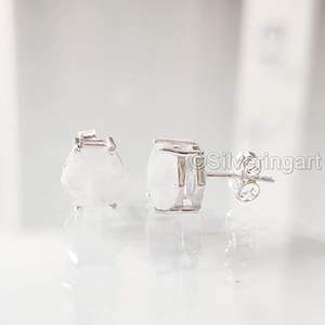 Women <b>Stud</b> <b>Earring</b> Natural Rainbow Moonstone <b>Opal</b> June Birthstone Anniversary Handmade Jewelry 925 Sterling Silver <b>Stud</b> <b>Earring</b> - Product Image 4