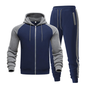 Ensemble 2 pièces de survêtement athlétique pour homme-Sweat à capuche zippé et joggers avec poches, tenue décontractée et de sport - Product Image 1