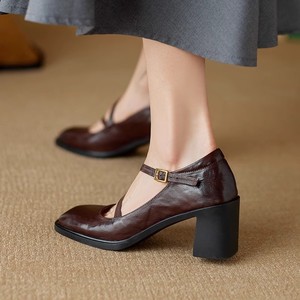 Sandales à talons hauts pour femmes de haute qualité, en cuir véritable, polyvalentes, confortables et décontractées - Product Image 2