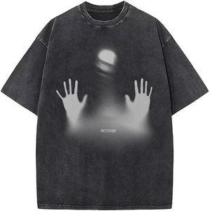 เสื้อยืดพิมพ์ลายกราฟิกผู้ชาย Y2k เสื้อยืดโอเวอร์ไซส์สไตล์วินเทจ เสื้อสตรีทแวร์ลำลอง แขนสั้น สีดำ ผ้าฝ้าย - Product Image 1