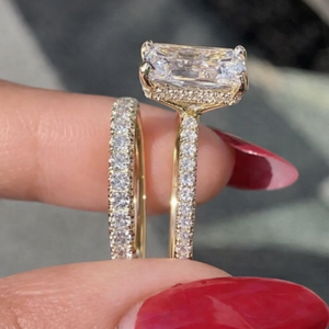 ชุดเครื่องประดับเจ้าสาวมอยส์ซาไนต์ทรงเรเดียนท์คัท 5.23 กะรัต แหวนหมั้นทองคำแท้ 14K ชุบแพลตตินัม ประดับเพชรแบบเพฟ ดีไซน์ทันสมัยสำหรับงานแต่งงาน - Product Image 5