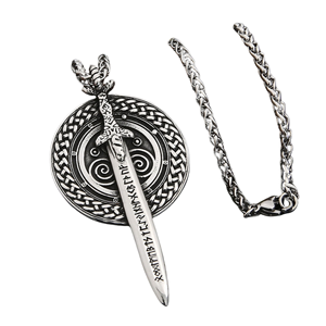 Collier pendentif épée viking en acier inoxydable pour homme, plaqué argent avec motifs croix vintage et cœur, serti de diamants, cadeau - Product Image 2