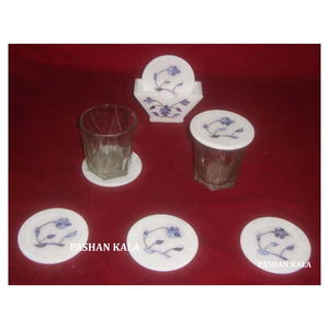 Meilleur ensemble de sous-verres à thé incrustés de marbre pour la décoration de la maison et le cadeau de mariage avec finition fine et lisse et brillant - Product Image 1