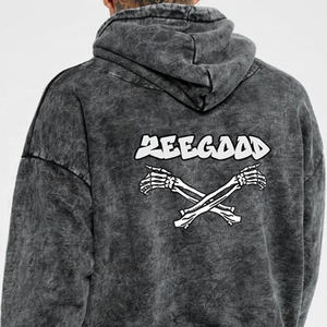 100% coton mélangé surdimensionné pull à capuche poids lourd français éponge Vintage en détresse lavage à l'acide finition 3D brodé hommes - Product Image 6