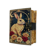 Carnet Grimoire en Cuir Lapin Fait Main Créatif 400 Pages, Papier Épais à Bordures Frangées, Impression Numérique, Cadeau Promotionnel