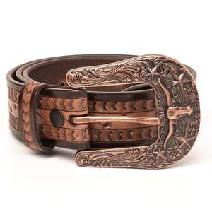 Ceinture de cowboy vintage artisanale avec boucle en bronze Longhorn, longueur personnalisable, en cuir allié - Product Image 1
