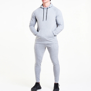 Ensemble de jogging pour homme, 2 pièces gris clair, sweat à capuche, tenue de course en coton et polyester, avec service OEM, nouvelle collection - Product Image 2