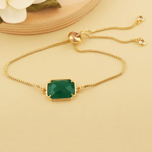 Bracelet en laiton en gros, onyx vert naturel, bracelet tendance, glissière réglable, bracelet plaqué or pour un usage régulier - Product Image 3