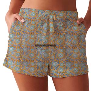 Shorts Transpirables para Mujer, Ropa de Verano, Shorts de Algodón con Estampado de Bloques, Colección Playa, Estilo Baby Doll - Product Image 3