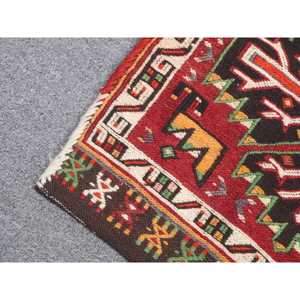 Vintage 1.6x4.5 ft Rug, Kilim Turkish Rug, <b>Red</b> Solid Rug <b>Wool</b> - Product Image 5