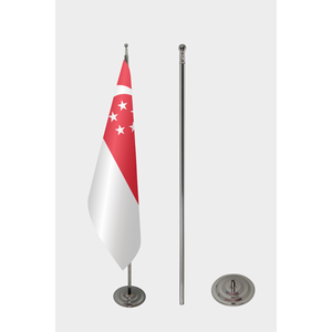 Drapeau officiel d'intérieur de Singapour avec mât en aluminium ou en fibre de verre, imprimé numériquement, en polyester, style fanion. - Product Image 2