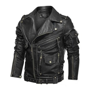 Men's Winter Vintage Leather Jacket Fashion Casual Outwear with Canvas Fabric Stylish Clothing for Men - Product Image 2