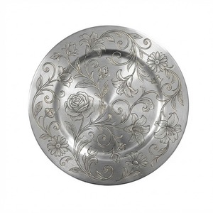 Assiette de présentation en métal doré de style nordique avec bordure en feuille, motif en relief antique pour la décoration de table de fête à la maison et à l'hôtel - Product Image 5