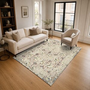 Alfombra de chenilla lavable a máquina con estampado digital tradicional anatólico en terracota dorado, antideslizante, modelo LXDP-0283 de RUGS DEPOT, venta al por mayor. - Product Image 2