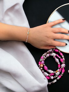 Bracelet en acier inoxydable plaqué pierres de zircon imitation perle DAFNI BIG PAZAR - Cadeau tendance - Product Image 1