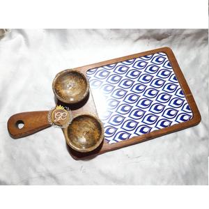 Ensemble de plateau d'apéritif rectangulaire en bois d'acacia fait à la main avec bol de service et plateau à tremper pour les fêtes - Product Image 3