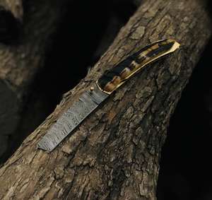 Couteaux pliants portables faits à la main en gros pour le camping, la survie et le bushcraft, couteau de poche personnalisé fait à la main avec manche en bois de cerf - Product Image 1