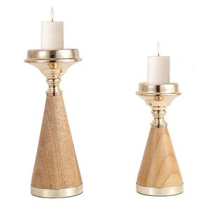 Bougeoir à tige en bois à base de métal Design antique Finition naturelle faite à la main unique Éclairage décoratif pour la maison - Product Image 2