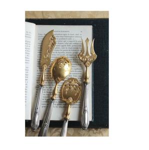 Ensemble de couverts en argent doré de qualité supérieure avec poignées texturées Ensemble de cuillères et fourchettes en acier inoxydable pour les repas et l'hôtel - Product Image 2