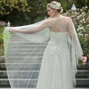 Bridella VG50-W Pearl & Mesh Shawl White Soft Drape Warm <b>Wrap</b> <b>for</b> <b>Weddings</b> PROMS & Formal Events - Product Image 1
