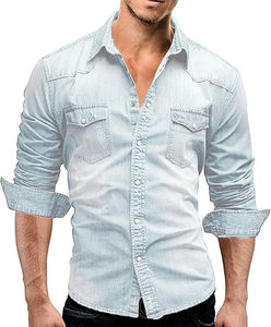 เสื้อเชิ้ตผ้าเดนิมสำหรับผู้ชายเสื้อเชิ้ตวินเทจพิมพ์ลายสกรีนสำหรับผู้ชายสินค้ามาใหม่ - Product Image 1