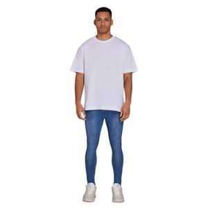 Jeans Spray da uomo blu medio a vita alta Skinny elasticizzato in Denim Spray Casual stile quotidiano attillato Jeans da uomo