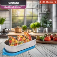 Boîte à lunch ovale plate en acier inoxydable de 650 ml très demandée pour le bureau, l'école, les voyages ou l'extérieur – Disponible à la vente