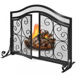 Grille de protection contre les flammes en fer décorative standard, clôture de cheminée, finition noire, écran de cheminée à panneau unique, écran de cheminée solide - Product Image 5