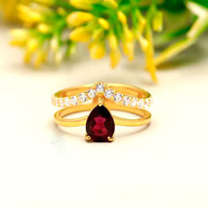 แหวนพลอยเทียมตัดลูกแพร์ชุบทองโรเดียมดีไซน์ทันสมัยทำจากเงินแท้925แฮนด์เมด - Product Image 3