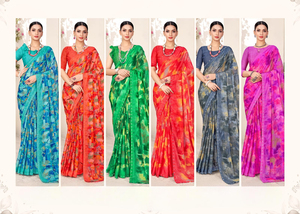 Nuevo Sari de gasa con estampado floral ligero de estilo étnico de diseñador para uso regular - Product Image 5