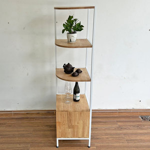 Étagère d'angle murale en bois naturel KGT68017 avec tiroirs à cadre en fer, type support, pour la maison, le salon, la salle de bain, la cuisine, le rangement de bijoux - Product Image 5