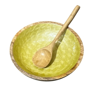 Citrine Glow <b>Bowl</b> Salad <b>Bowl</b> or Wooden with Serving Tongs Large for Fruits <b>Cereal</b> or Pasta Large Mixing <b>Bowl</b> Set - Product Image 1