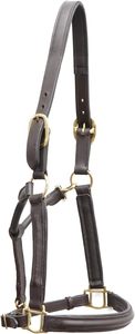 Halter de cuello de cabeza de caballo de cuero completamente elevado y acolchado con accesorios de latón Color marrón ajustable - Product Image 3
