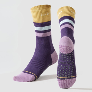 Color Block Crew <b>Socks</b> with Anti-Slip Sole Breathable Cotton Stretch Design for Yoga and Indoor Sports Custom Logo Wholesale - Product Image 3