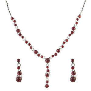 Urthn ชุดเครื่องประดับชั้นดี-สร้อยคอชุบโรเดียมหินสีแดงออสเตรีย1102812 - Product Image 1
