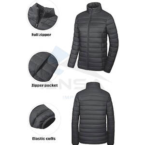 Veste matelassée légère pour femme, fermeture éclair intégrale, col montant, avec 4 poches, doublure en polaire chaude, manteau d'hiver gris foncé - Product Image 6