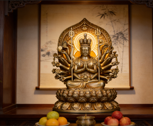 Statue de <span class=keywords><strong>Bouddha</strong></span> dorée en bronze, sculpture artisanale en métal moulé à la main avec placage or, décoration religieuse d'intérieur, objet de collection - Product Image 5