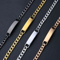 Pulsera Personalizada de Acero Inoxidable 18K PVD, Brazalete de Barra con Cadena Curb, Logotipo Grabado Personalizado, Joyería para Hombre
