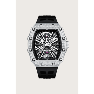 Montre mécanique automatique squelette noire de luxe avec lunette sertie de pierres, mouvement Citizen, fonction ajourée, modèle ZIVRELXICBZBLK0121 - Product Image 1
