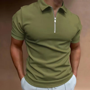 Polo manches courtes personnalisable de couleur unie pour homme, col rabattu, fermeture éclair, décontracté, tricoté, 220 grammes, anti-rides - Product Image 3
