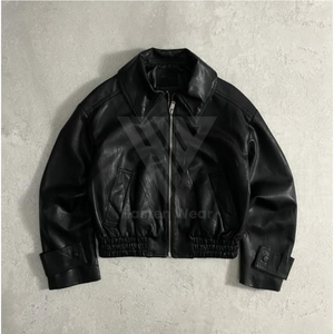 Veste en cuir pour homme, coupe ample, style streetwear, avec logo personnalisé OEM, imperméable, zippée, sans doublure - Product Image 5