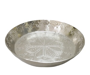 Plato para Frutas de Aluminio Repujado y Niquelado, Diseño Clásico, Profundo y Redondo, para Servir Frutas en el Hogar, Venta al Por Mayor a Precio Económico - Product Image 1