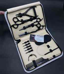 Kit d'outils d'extension de cheveux en microbilles noires mattes avec ciseaux à cheveux rasoir aiguilles C pince à 2 trous pince Velcro logo personnalisé - Product Image 5